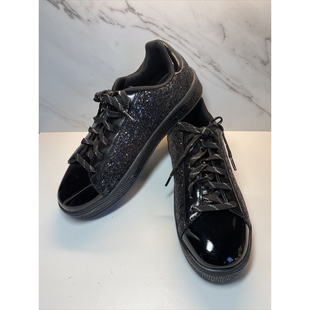 UUBARIS Women's Black Fashion Star Sneakers Glitter Rhinestone Platform Sz 8.5